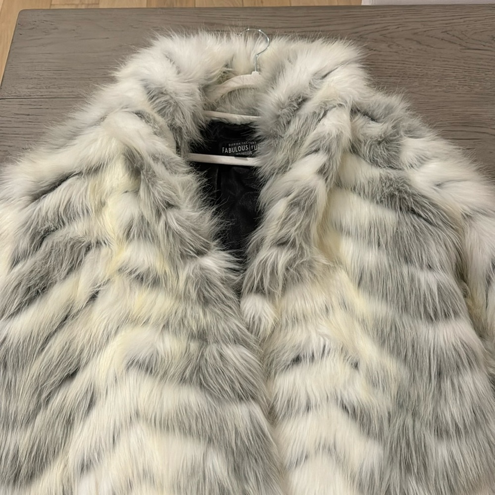 Fabulous Furs White and Gray Faux Fur Coat